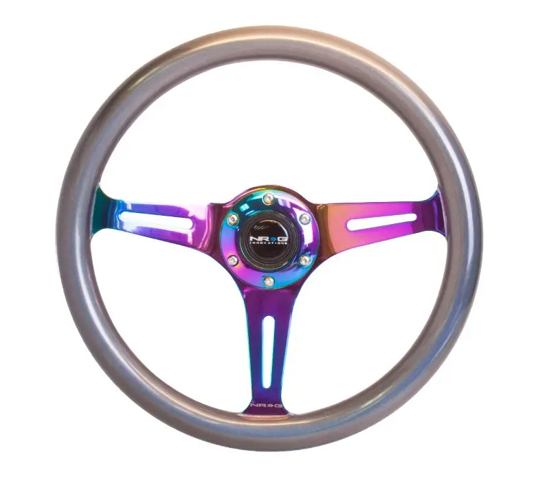 Nrg Chameleon Classic Wood Grain Wheel- 350Mm 3 Neochrome Spokes- Pearlescent Paint Grip - St-015Mc-Cn 1