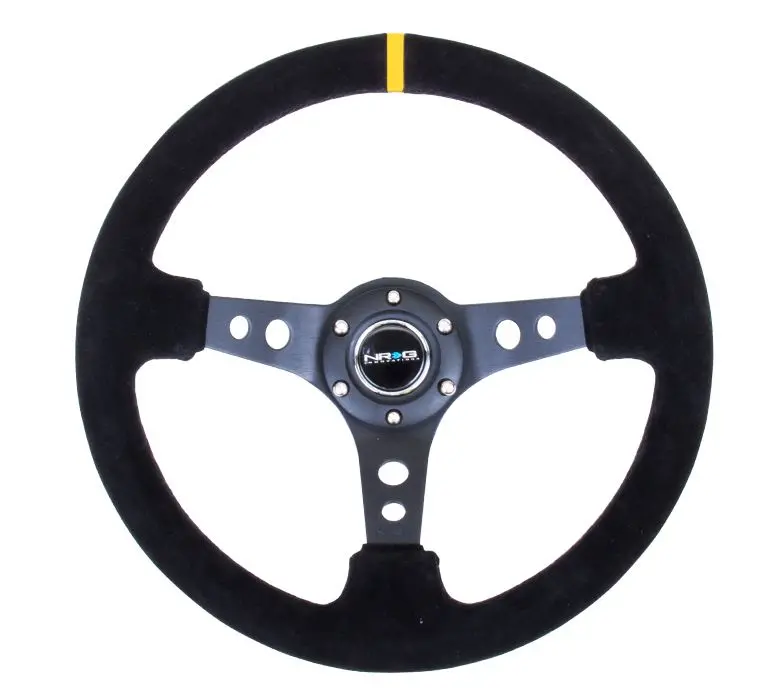 Nrg Reinforced Steering Wheel - 350Mm Sport Steering Wheel (3" Deep) - Suede Black Stitch W/ Yellow Center Mark - Rst-006S-Y 1
