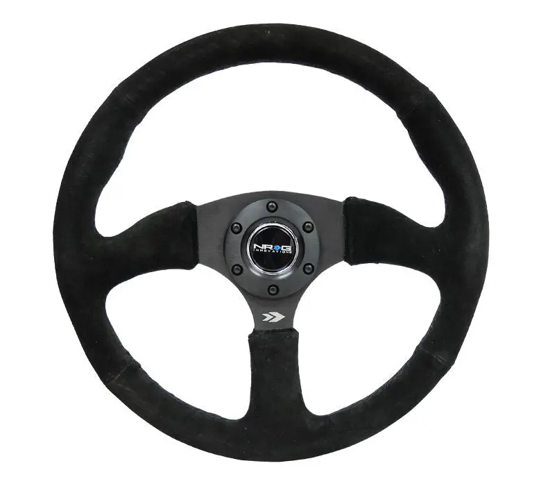 Nrg Reinforced Steering Wheel- 350Mm Sport Suede Racing ( 2.5" Deep) Comfort Grip, 5Mm Thick Matte Black Spoke - Rst-023Mb-S 1