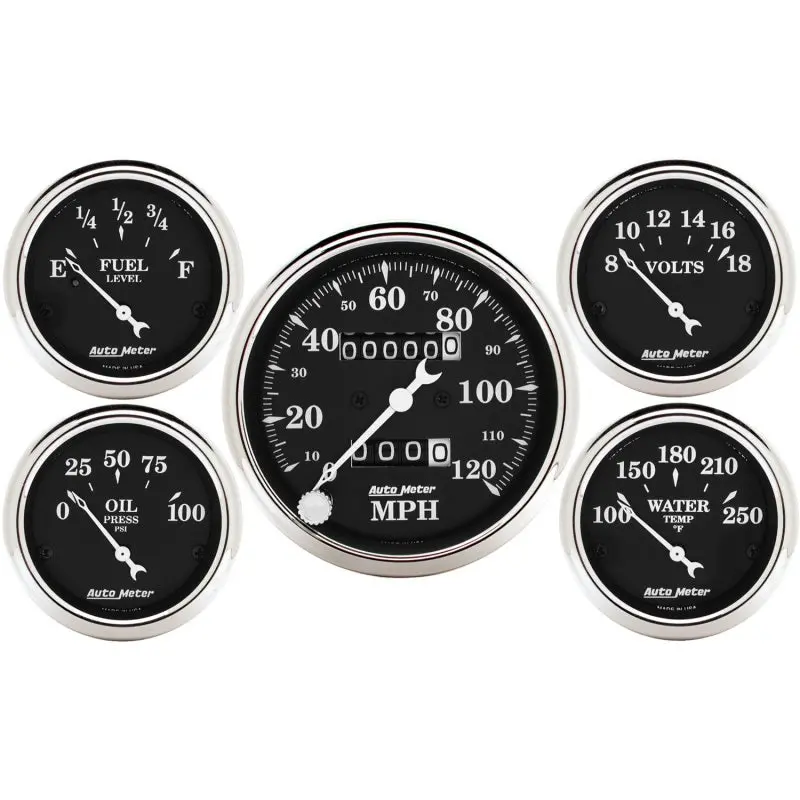 Autometer 5-Piece Mechanical Gauge Kit – 3-1/8" & 2-1/16" Speedometer, Old-Time Black Finish 1