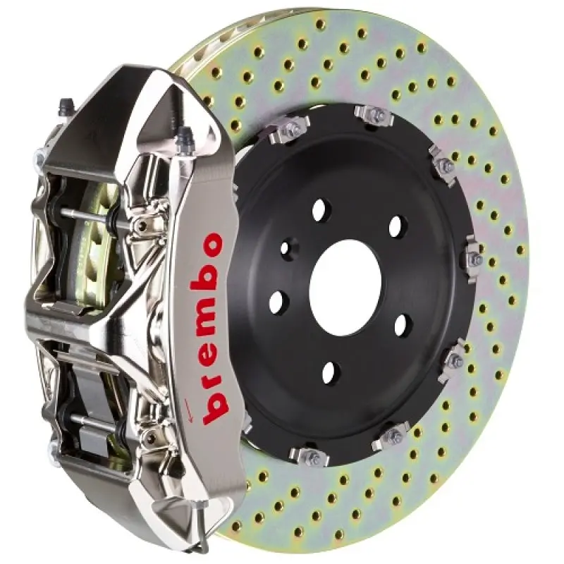 Brembo Gtr Big Brake Kit For Tesla Model S Awd (2014–2023, Excluding Plaid) – Front, 380X34Mm Drilled Two-Piece Rotors, Nickel-Finished Billet Calipers 1
