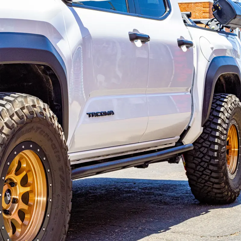 Cali Raised Rock Sliders For 2024+ Toyota Tacoma Trail Edition – Double Cab Short Bed, Kick-Out Style, Raw Finish 1