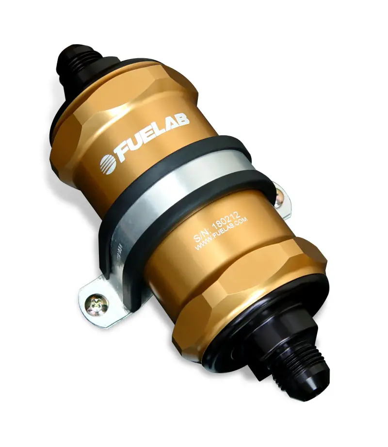 Fuelab 818 In-Line Fuel Filter Standard -8An In/Out 6 Micron Fiberglass - Gold 1