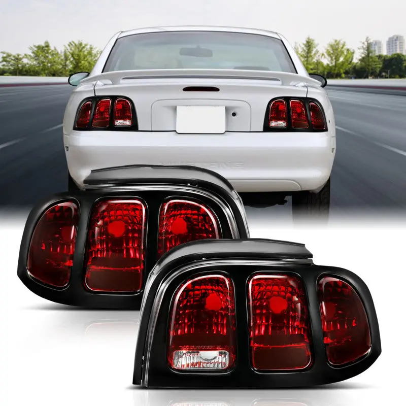 Anzo Oe-Style Taillights For 1994–1998 Ford Mustang — Dark Red Lens 1