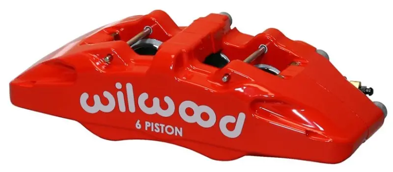 Wilwood Forged Dynapro 6-Piston Caliper – Right-Hand Mount, 5.25-Inch Bolt Pattern, Red Finish, Piston Sizes 1.62/1.12/1.12 Inches, Compatible With 0.81-Inch Discs 1