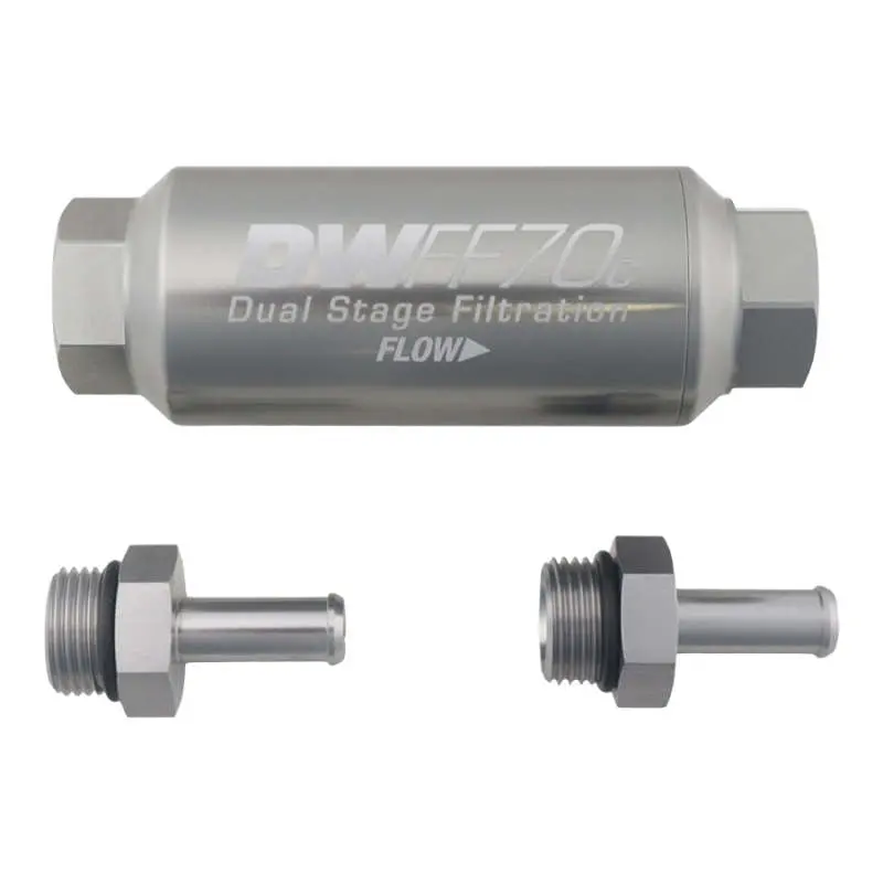 Deatschwerks Compact In-Line Fuel Filter Kit – 3/8In An, 10-Micron, 70Mm Body 1