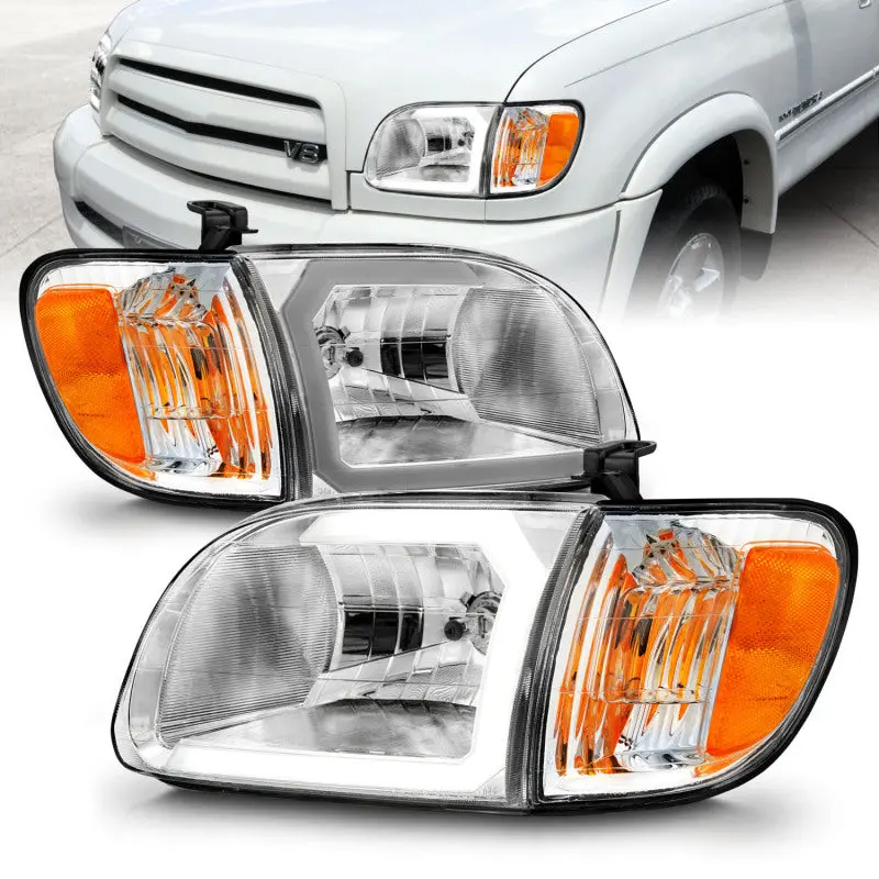 Anzo Crystal Led Headlight Assembly For 2000–2004 Toyota Tundra – Chrome Housing With Light Bar & Corner Lamps 1